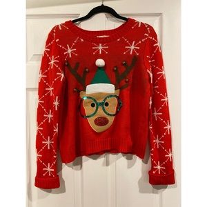 Rue21 Red Holiday Sweater - Reindeer with Glasses